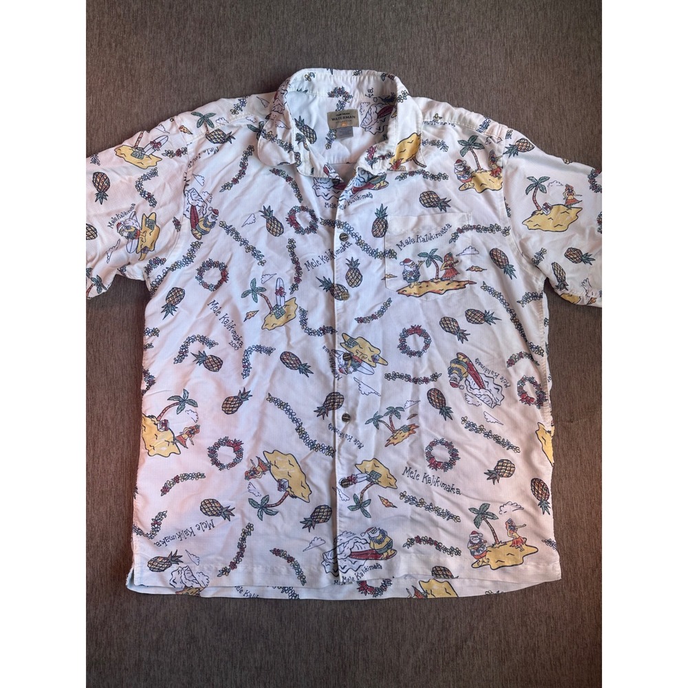 Quiksilver Waterman Mele Kalikimaka 2013 Christmas Aloha Shirt Mens XL White